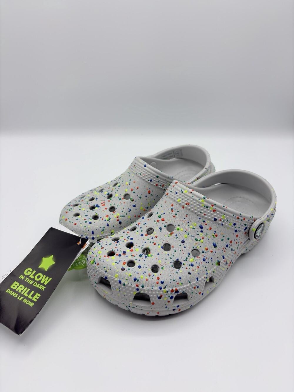 Crocs Kids Classic Clog Glow Paint Splatter Grey 212495 Size C12 Slip On NWT
